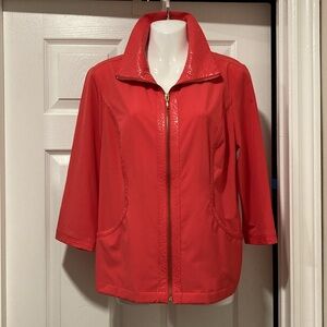 Chico's Zenergy® Coral Coloured 3/4 Sleeve Zip Collared Jacket - Chico's Size 1